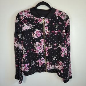 Xhiliration Black Floral Bomber Jacket  XXL